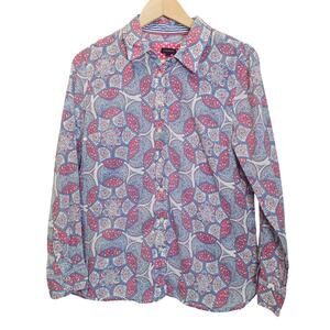 Talbots Pink and Blue Floral Garden Long Sleeve‎ Button Down Top Size Medium
